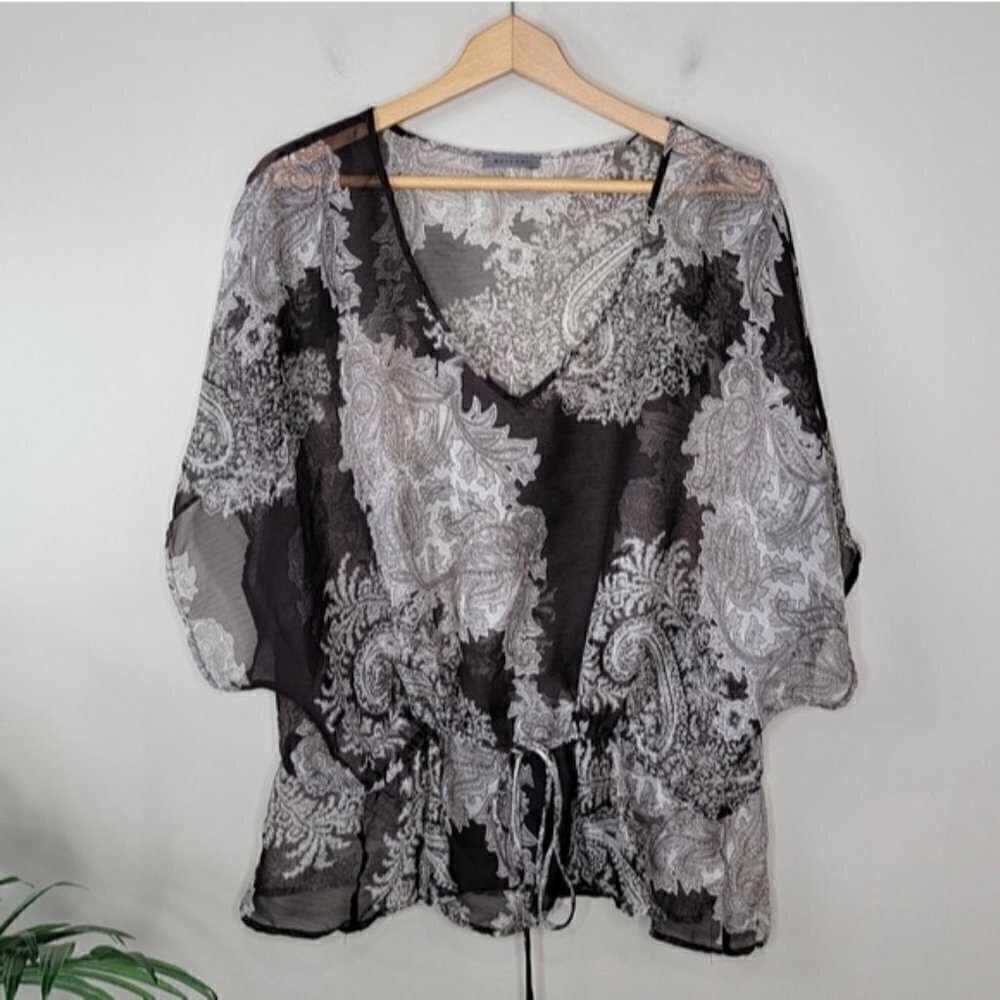 West Kei | Brown Cream Print Sheer Blouse Size Large